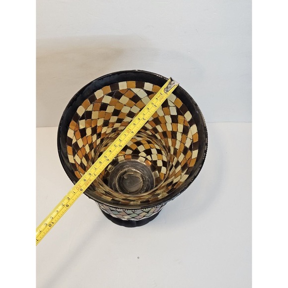 PartyLite Global Fusion Hurricane Amber Iridescent Glass Mosaic Tiles Mirrored - Picture 6 of 12